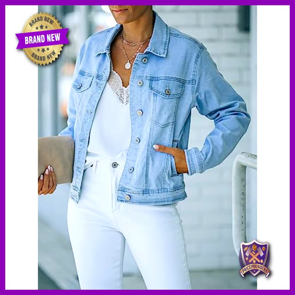 Stretch Fitted Denim Jacket Button Down Long Slee… - image 4